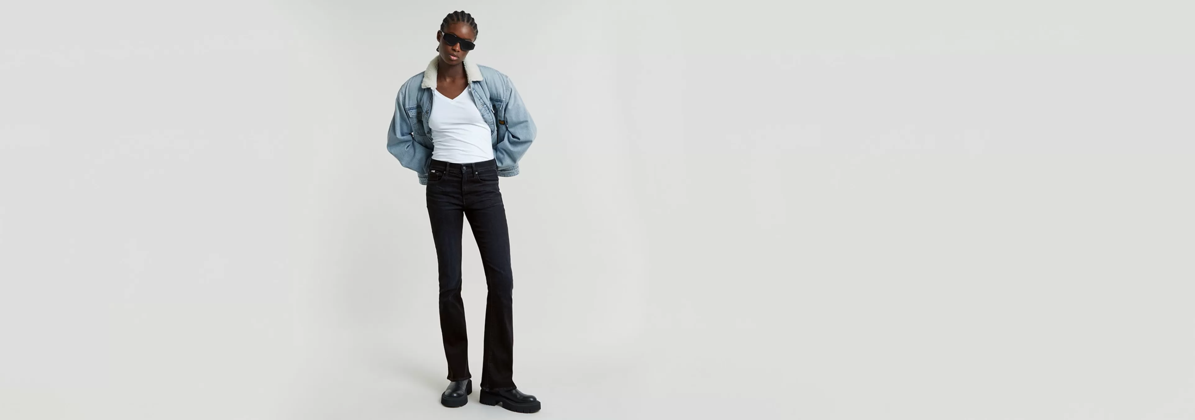 Shop G-Star 3301 Flare Jeans worn in black vortex