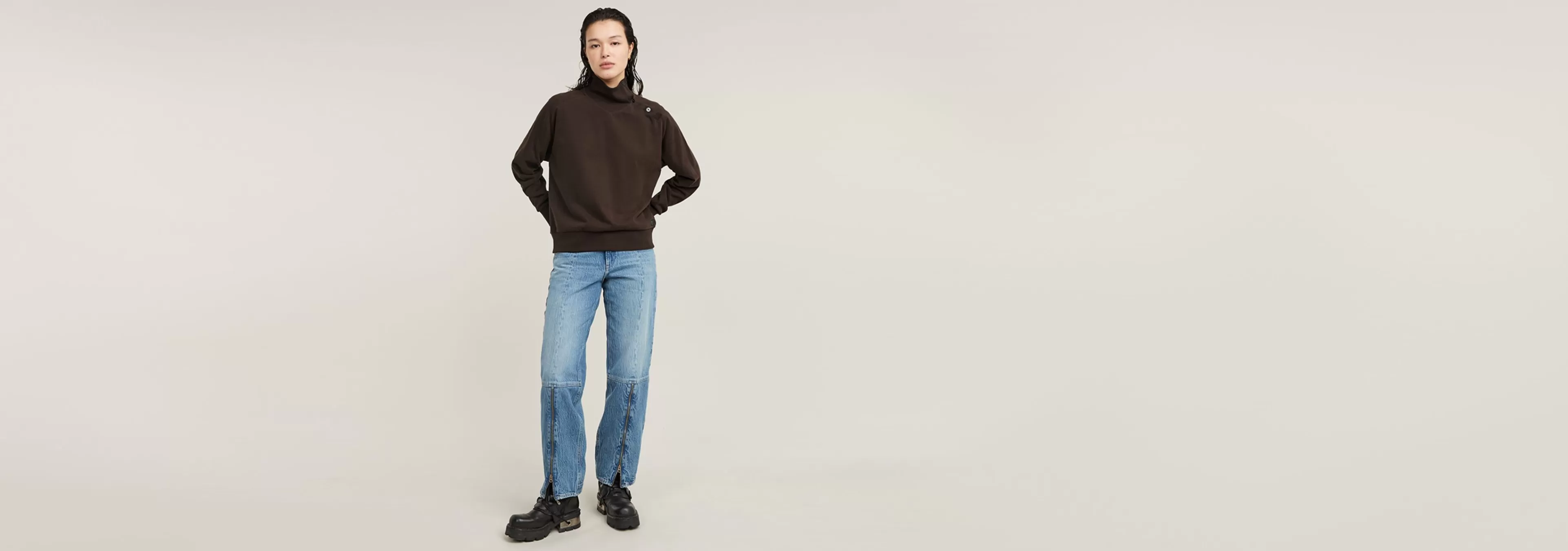 Outlet G-Star Asymmetric Button Mock Sweater chocolate plum