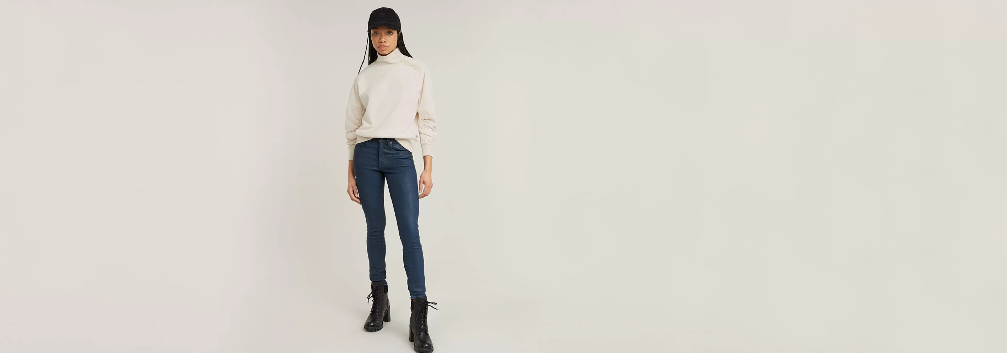 Fashion G-Star Asymmetric Button Mock Sweater Chalk