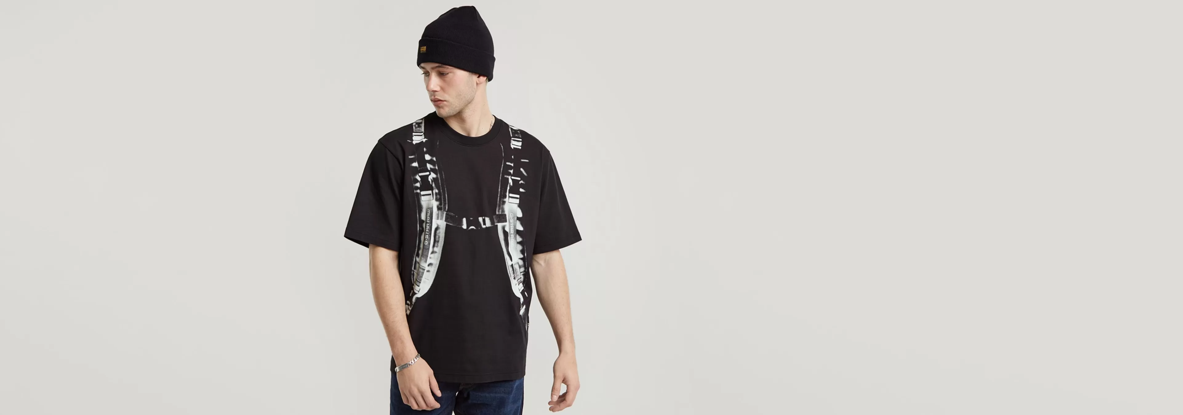 New G-Star Backpack Graphic Boxy T-Shirt dark black