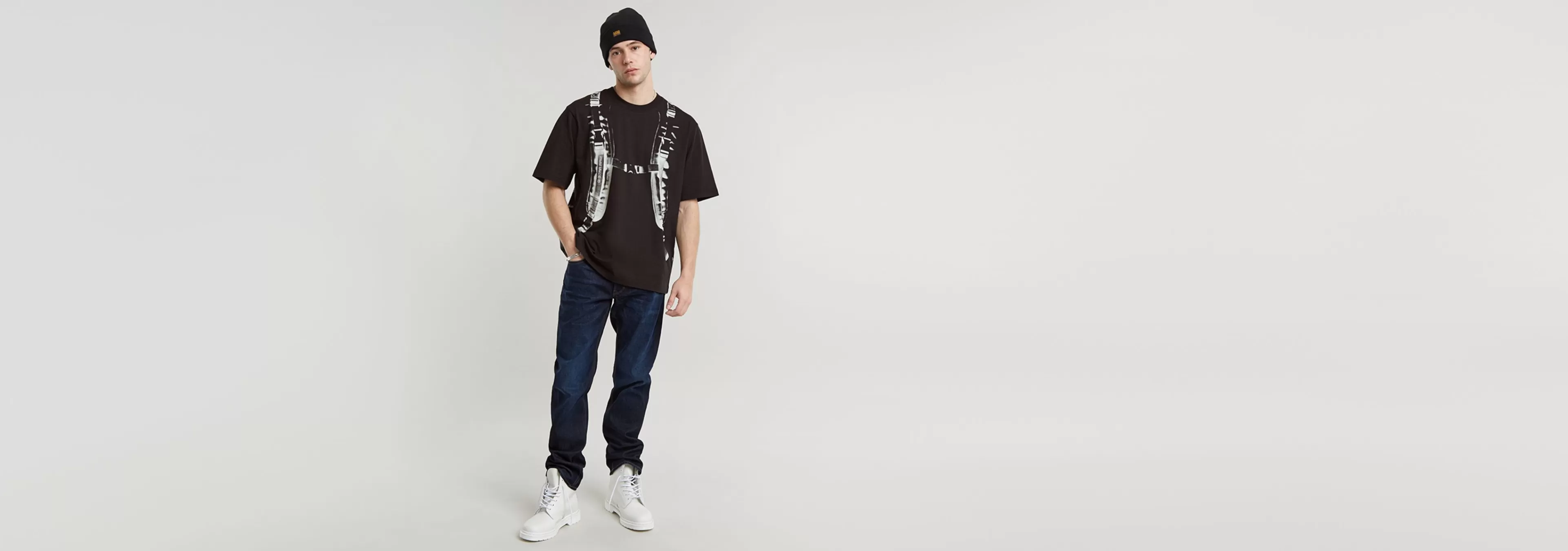 New G-Star Backpack Graphic Boxy T-Shirt dark black