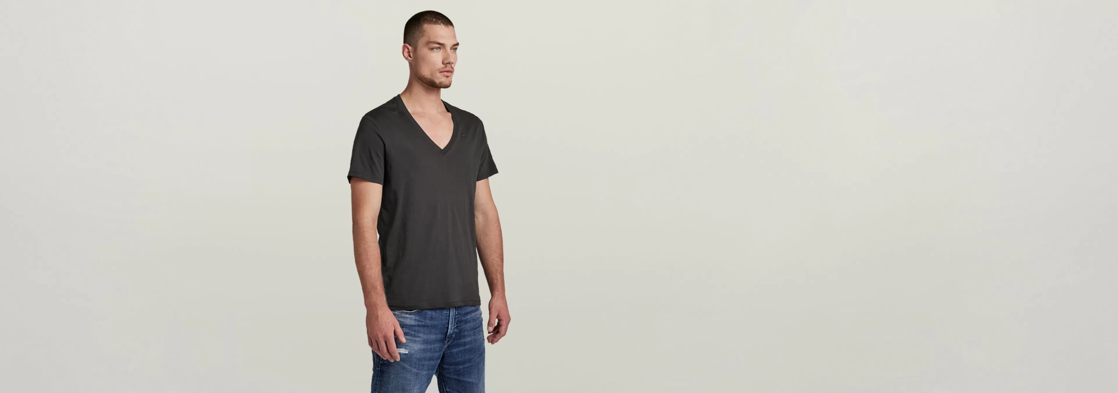 Outlet G-Star Base Heather V-Hals T-Shirt Set Van 2 solid black
