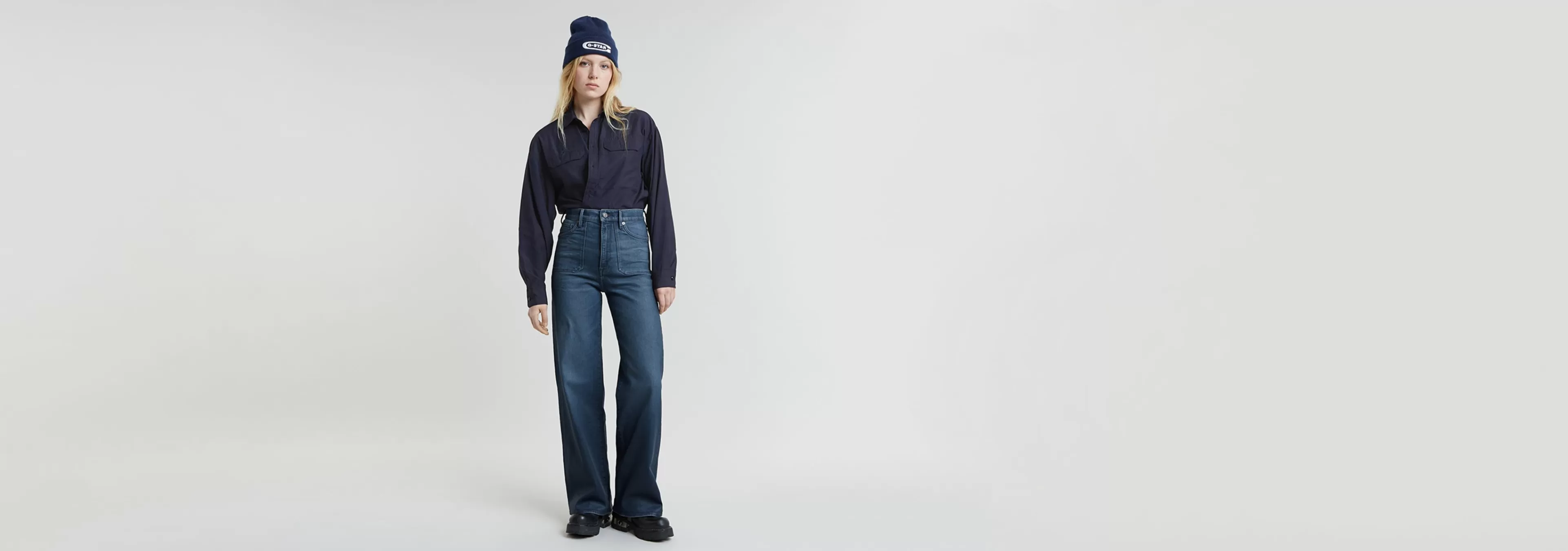Clearance G-Star Deck 2.0 High Loose Patch Pocket Jeans worn in blue cave
