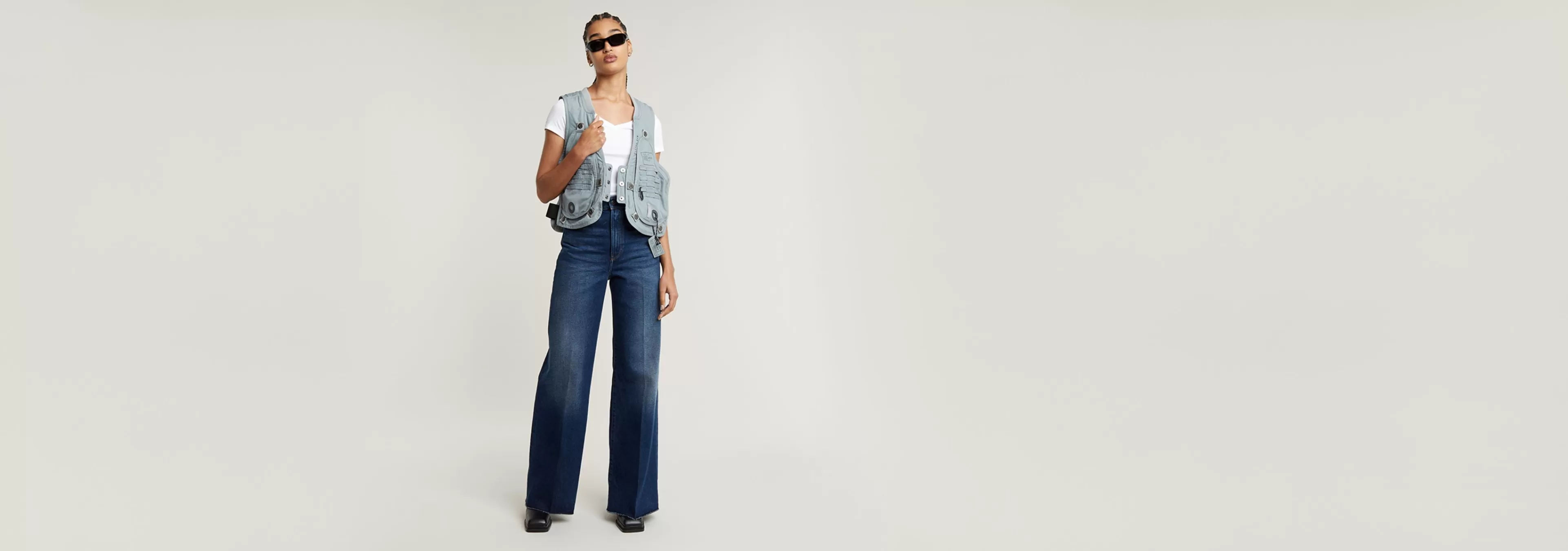 Best Sale G-Star Deck Ultra High Wide Leg Jeans worn in dusk blue
