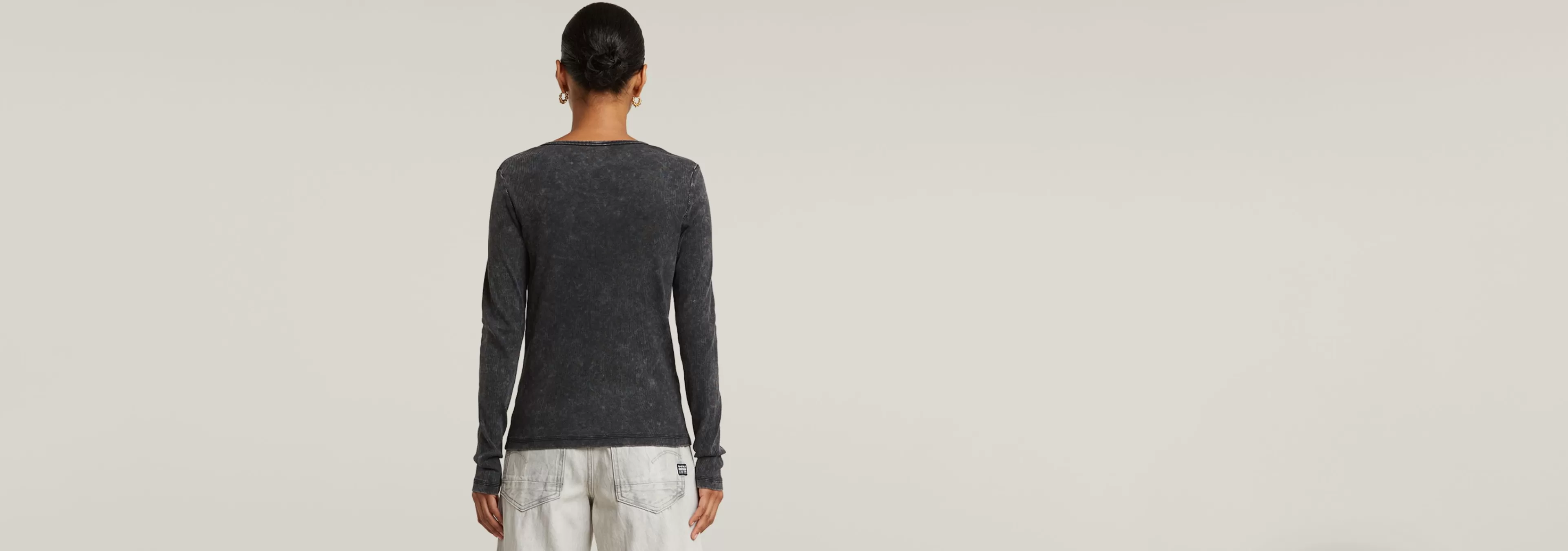 Hot G-Star Deep V Overdyed Henley Slim Top dark black garment dyed