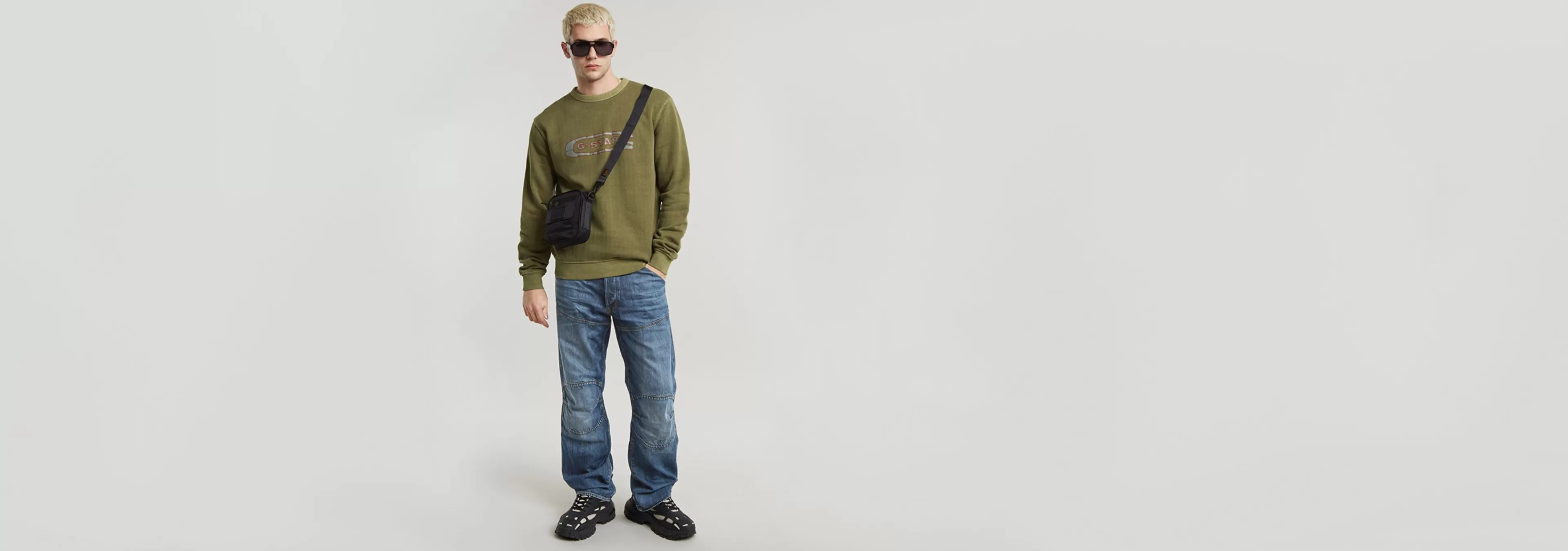 Cheap G-Star Destroyed G Logo Washed Sweater shadow olive