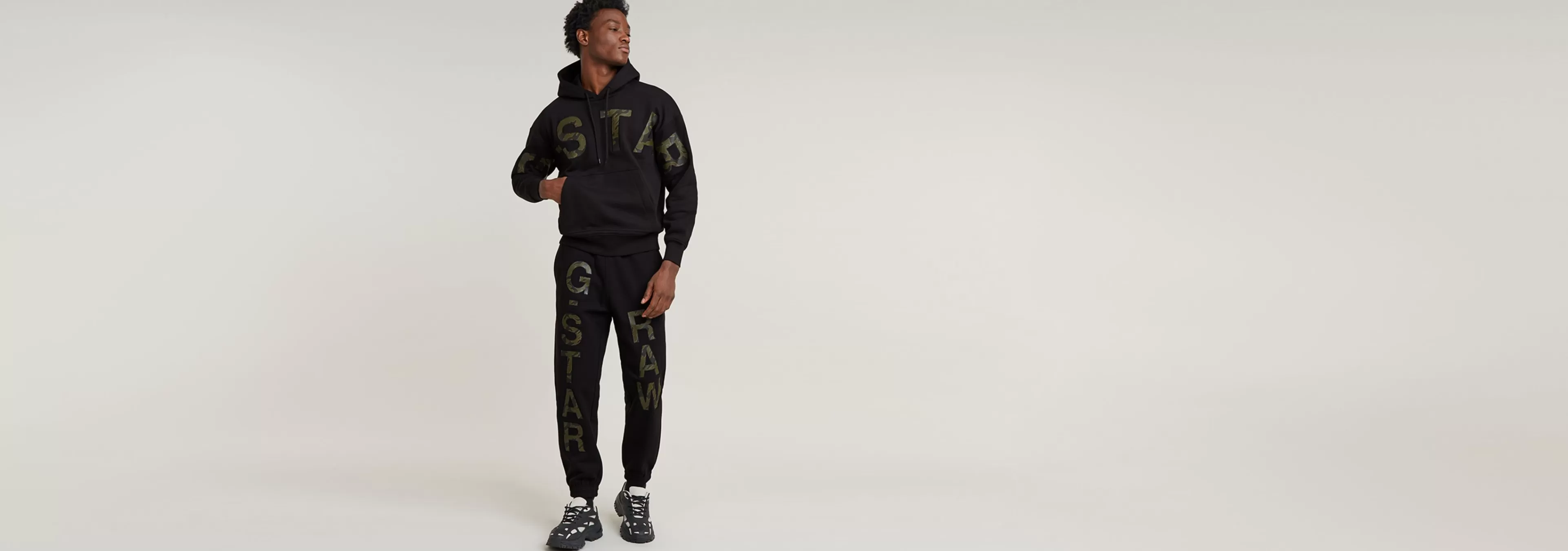 Flash Sale G-Star Embro Print Loose Hoodie dark black