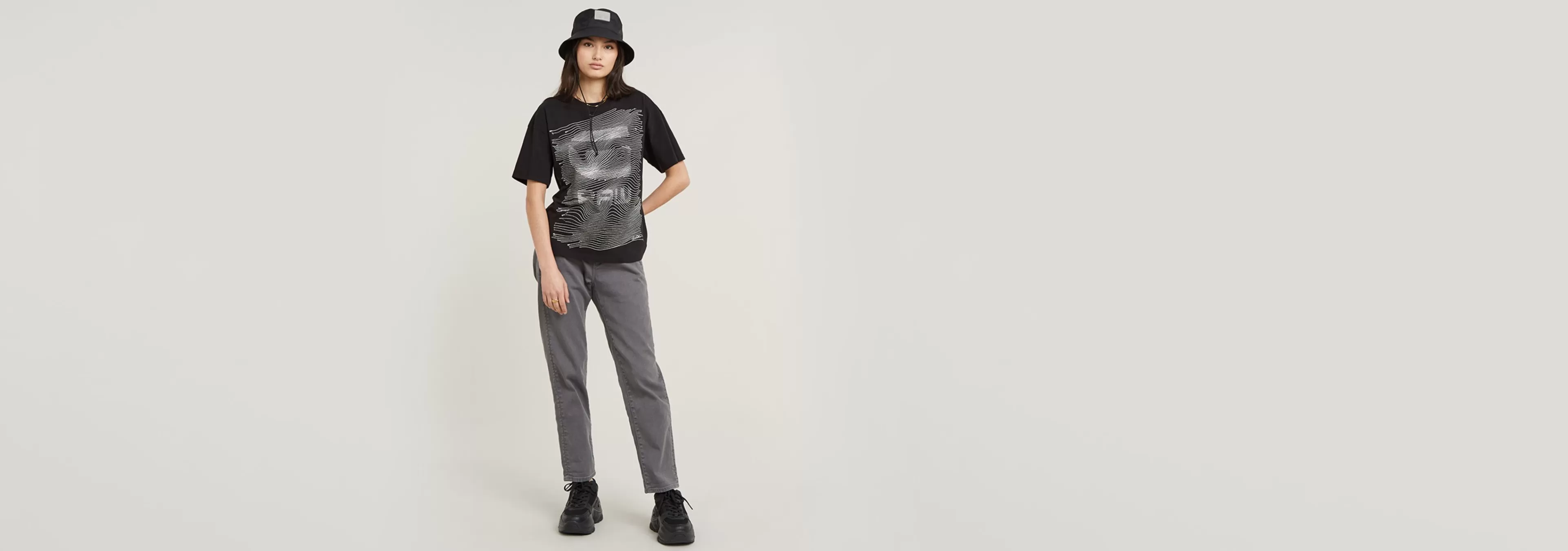 Hot G-Star Faux Embro Loose Top dark black