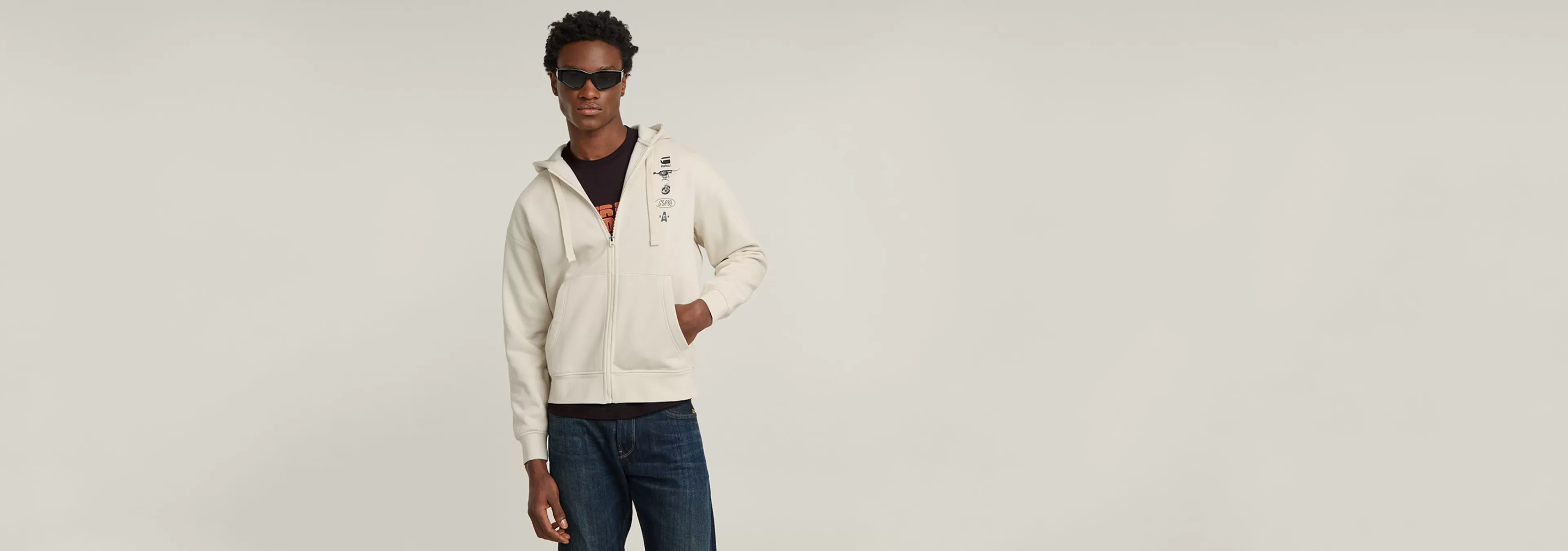 New G-Star Graphic Loose Hoodie whitebait