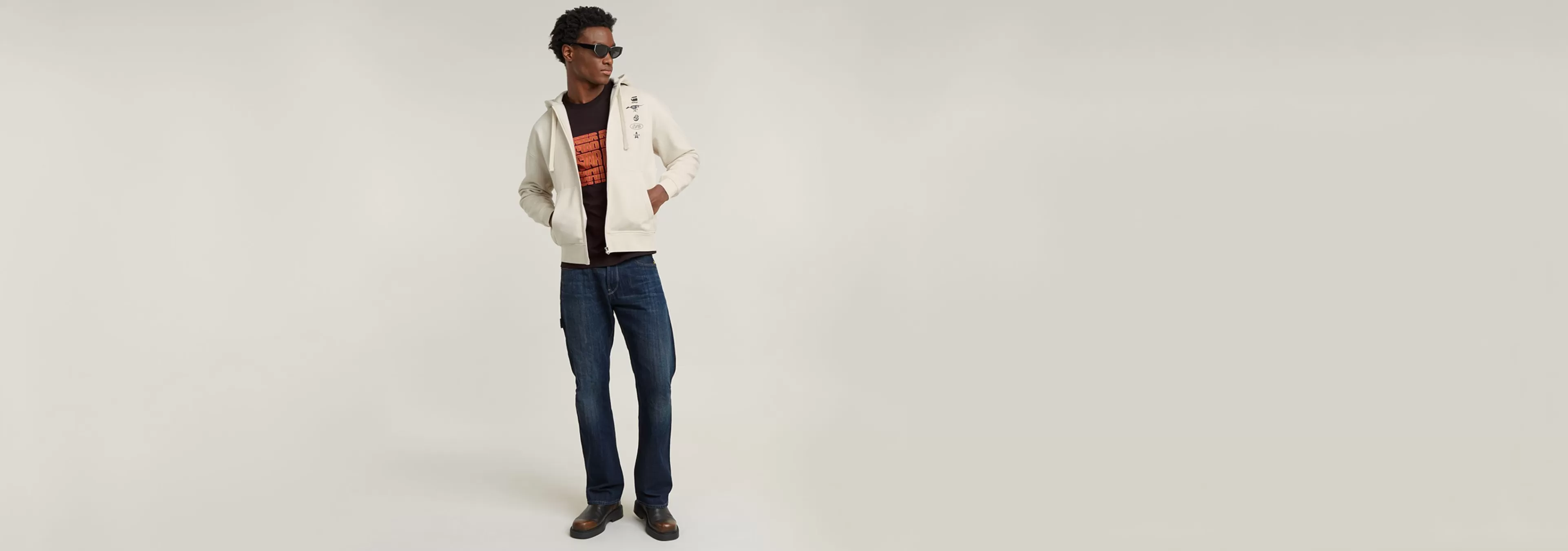 New G-Star Graphic Loose Hoodie whitebait