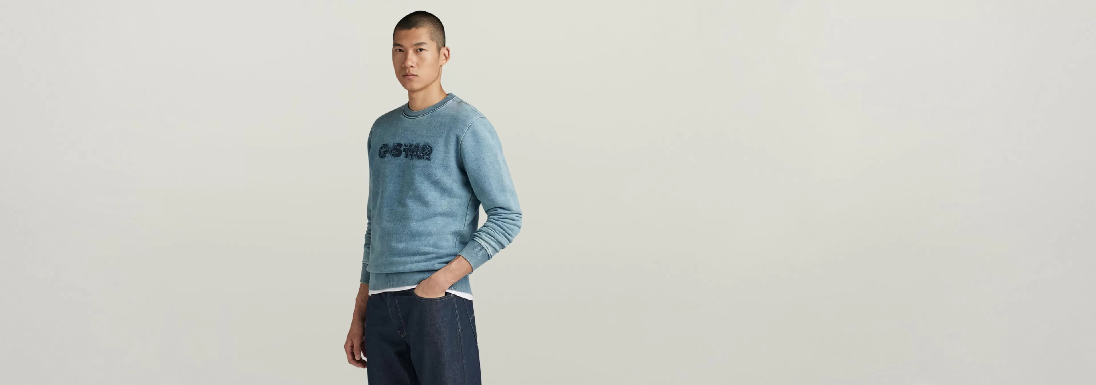 Shop G-Star Indigo Distressed Logo Sweater sun faded blue