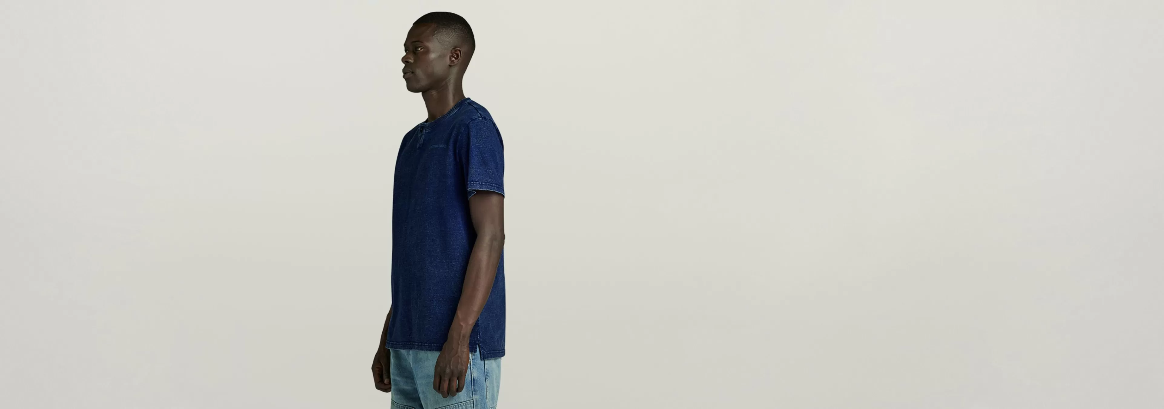 Best G-Star Indigo Henley T-Shirt worn in blue