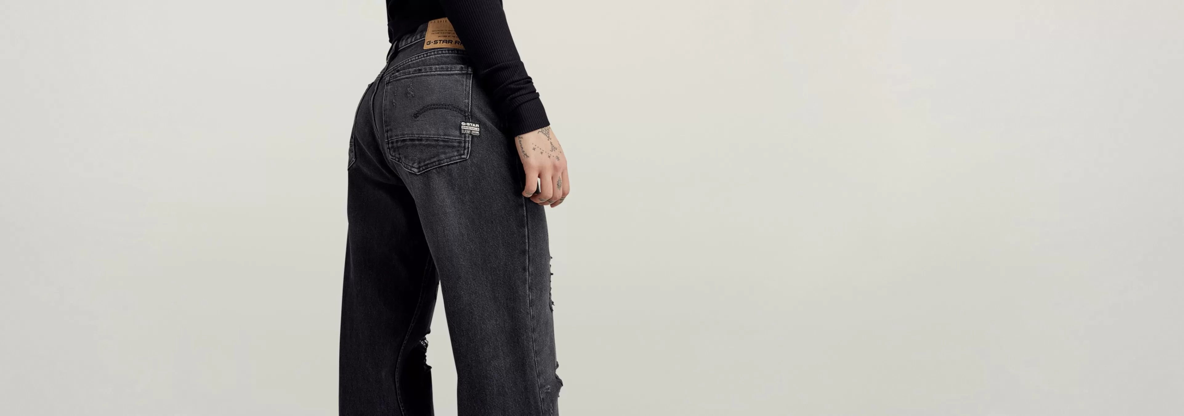 Shop G-Star Judee Low Waist Loose Jeans worn in black smoke ripped