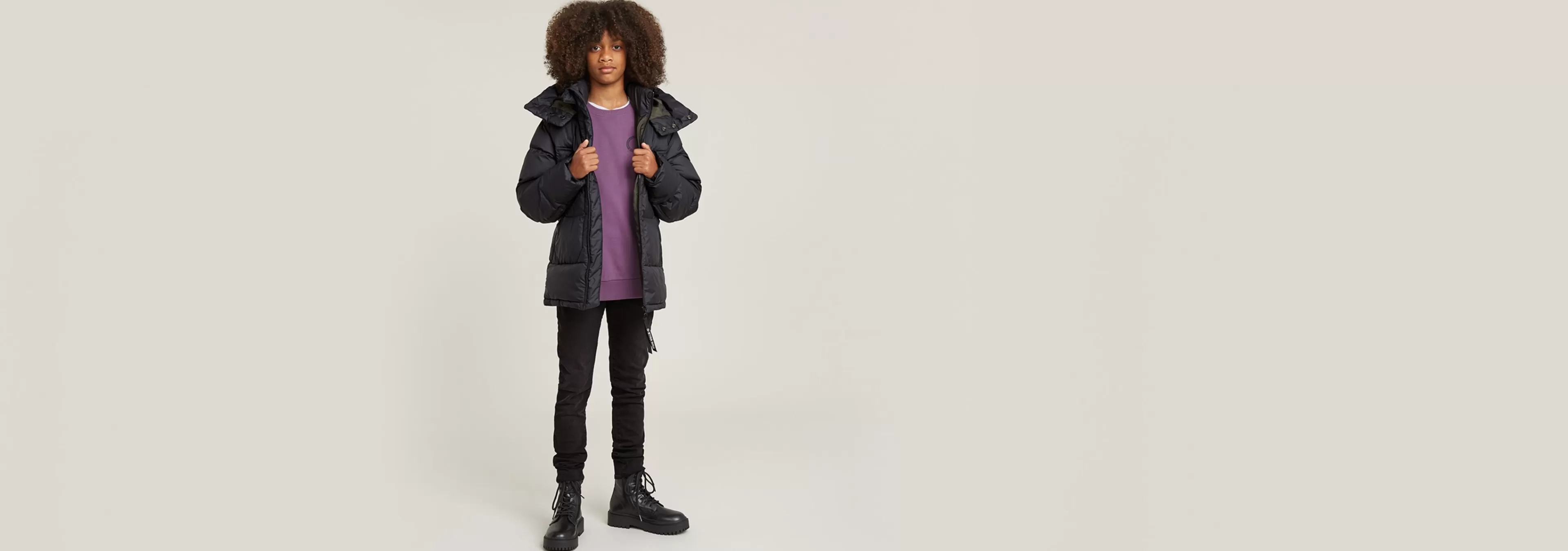 Store G-Star Kids Whistler Gewatteerd Jack Met Capuchon dark black