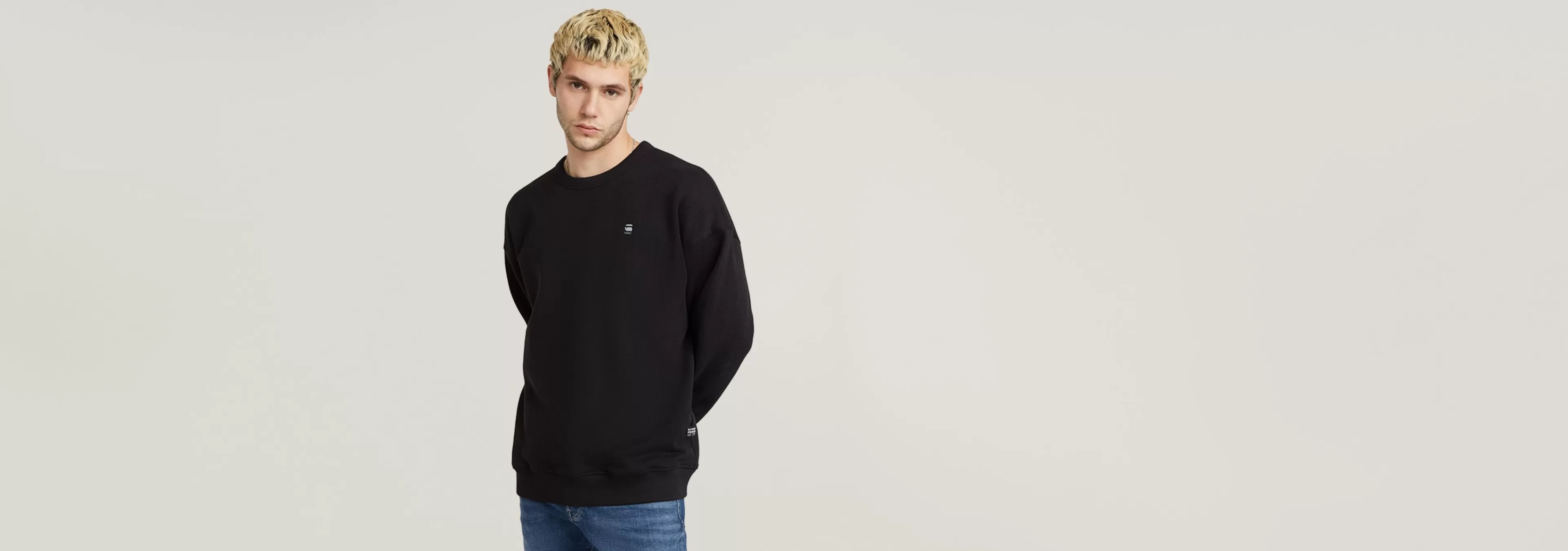 Hot G-Star Knolling Back Graphic Loose Sweater dark black