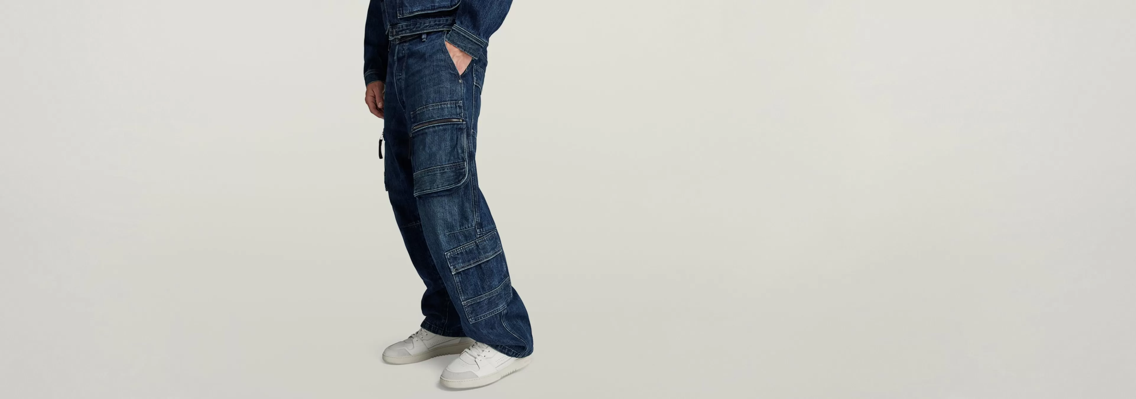 Discount G-Star Multi Pocket Cargo Relaxed Jeans worn in sentry blue