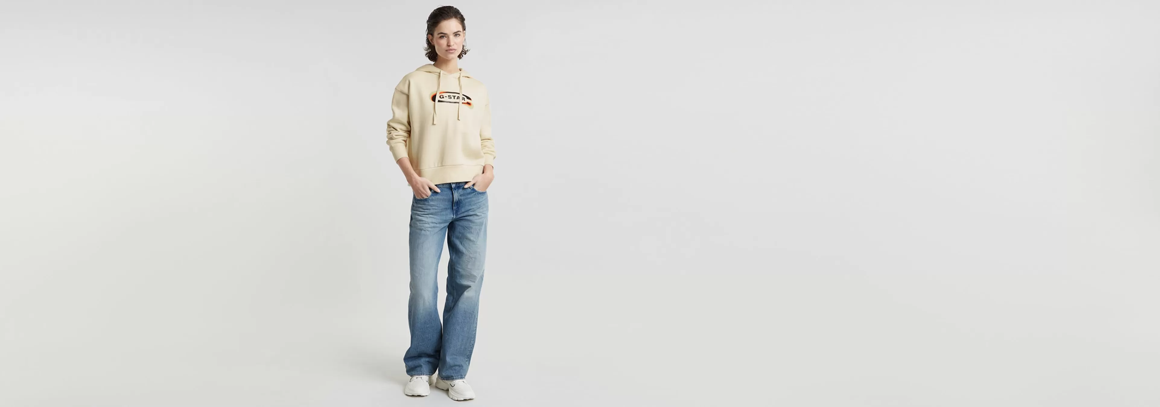 Online G-Star Old Skool Logo Loose Hoodie Chalk