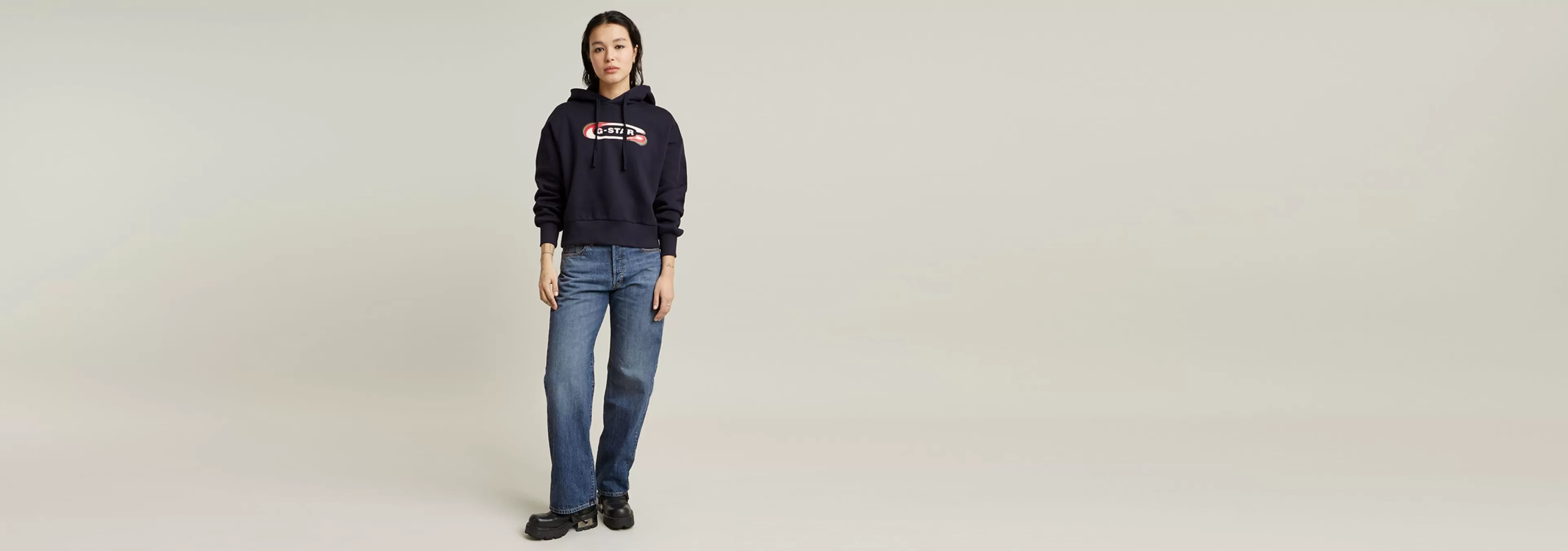 Hot G-Star Old Skool Logo Loose Hoodie osaka blue