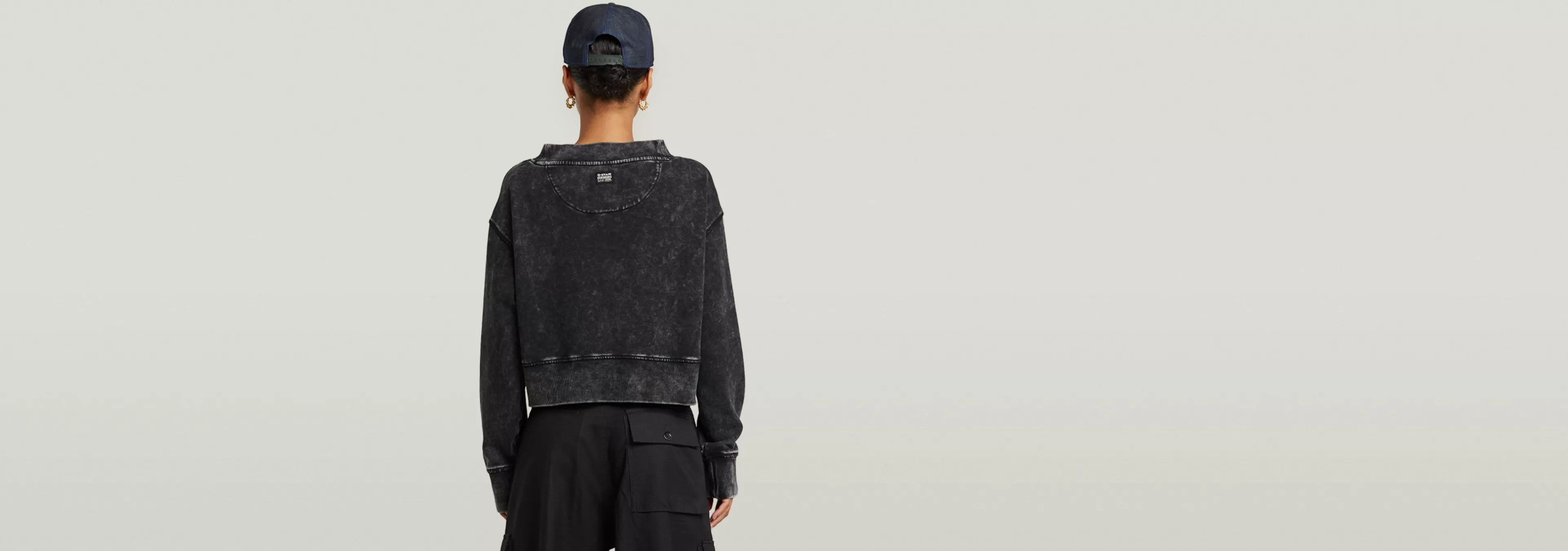 Best Sale G-Star Overdyed Cropped Logo Loose Sweater dark black garment dyed