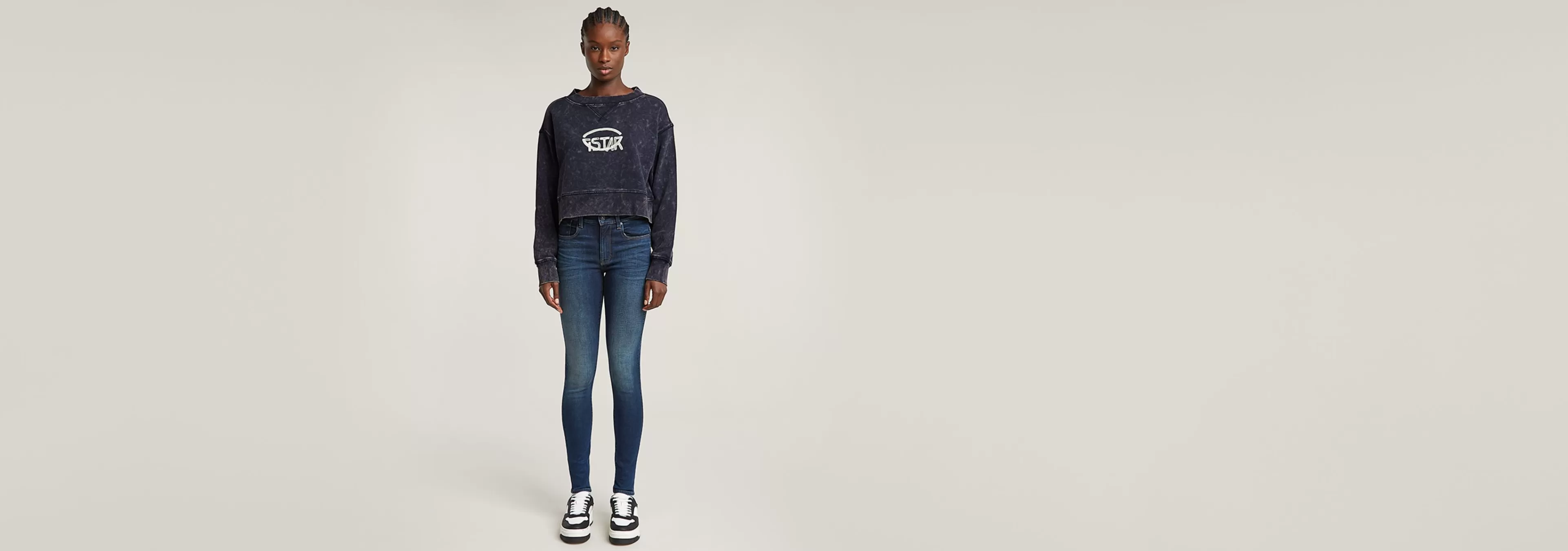 New G-Star Overdyed Cropped Logo Loose Sweater osaka blue gd