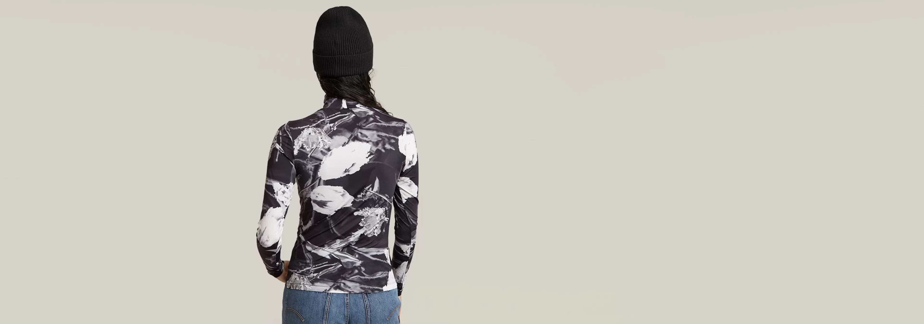 Best Sale G-Star Printed Mock Slim Top dk black liquid layers