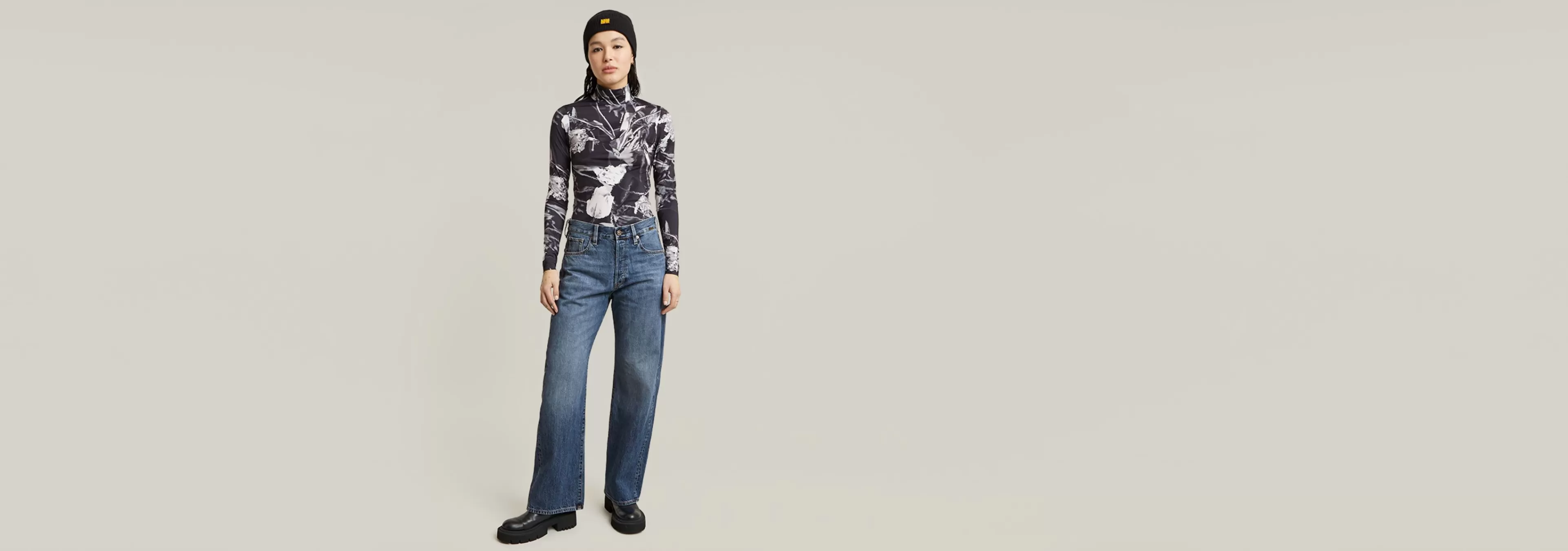 Best Sale G-Star Printed Mock Slim Top dk black liquid layers