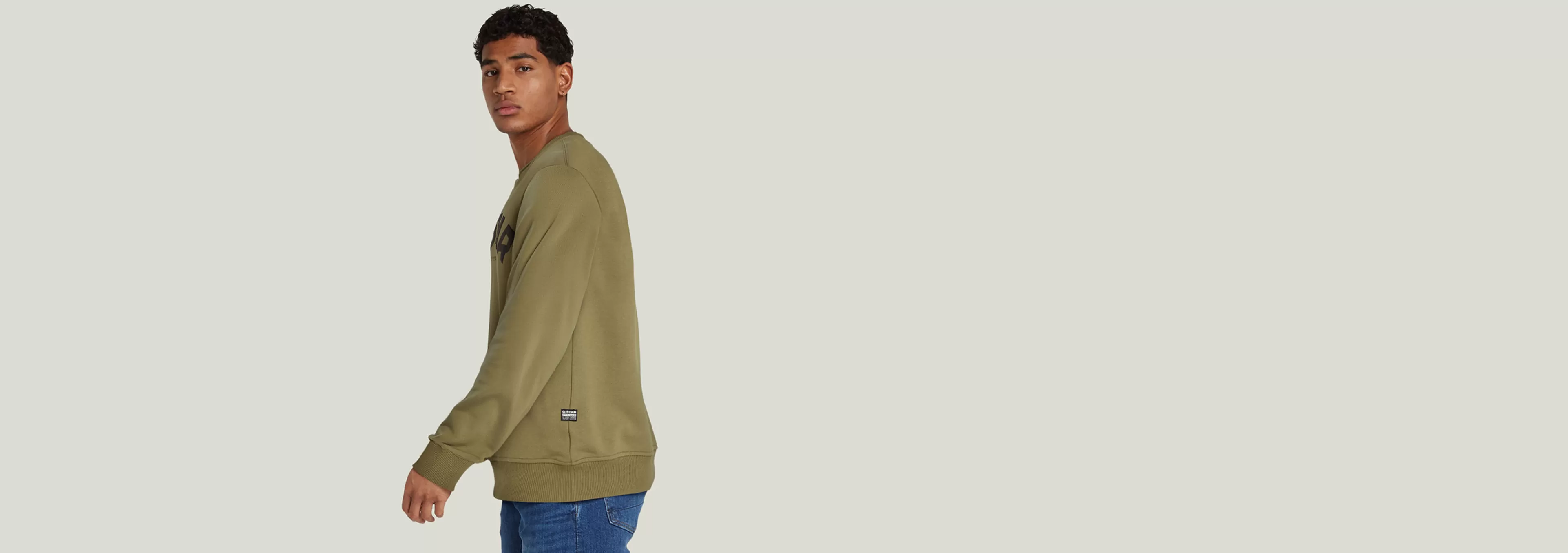Best G-Star Puff Logo Print Crew Sweater Smoke Olive