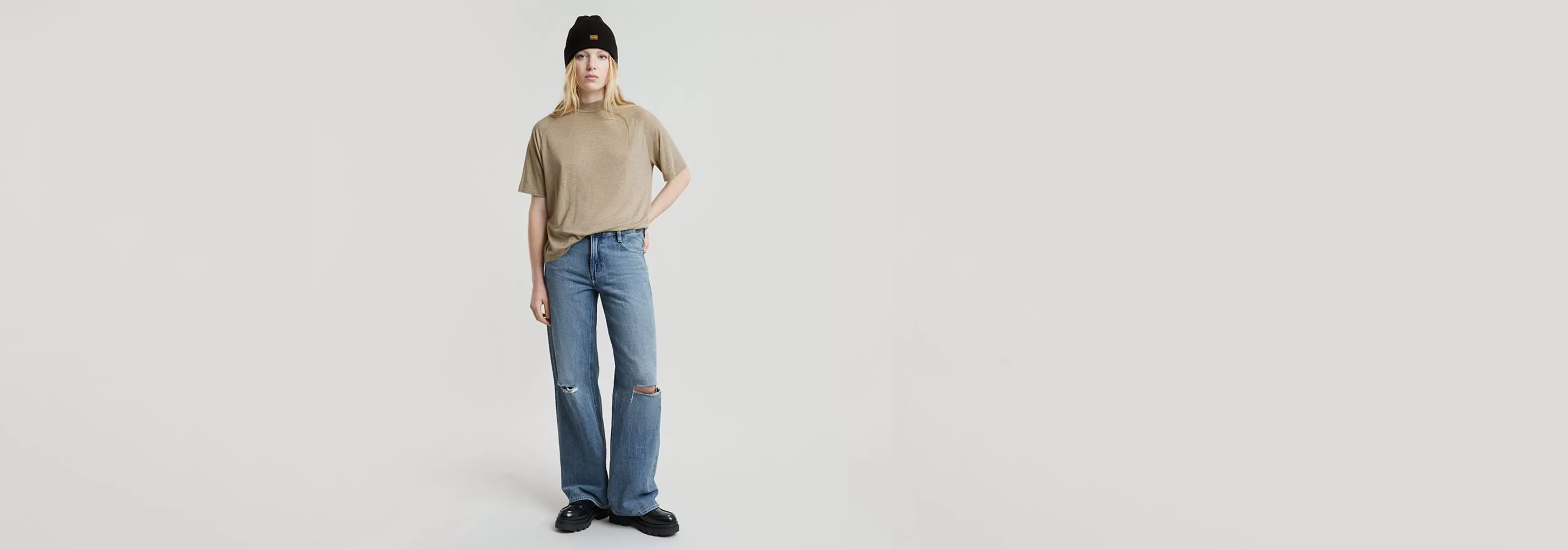 Clearance G-Star Saddle Sleeve Boxy Top sandstorm