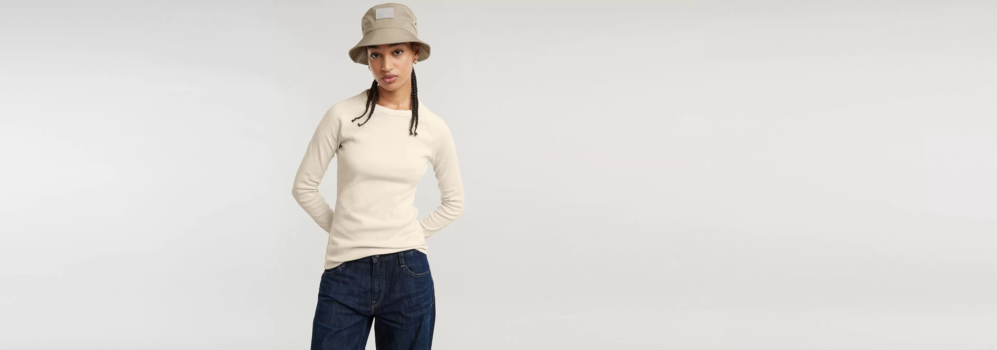 Fashion G-Star Slim Rib Keyhole Top Chalk