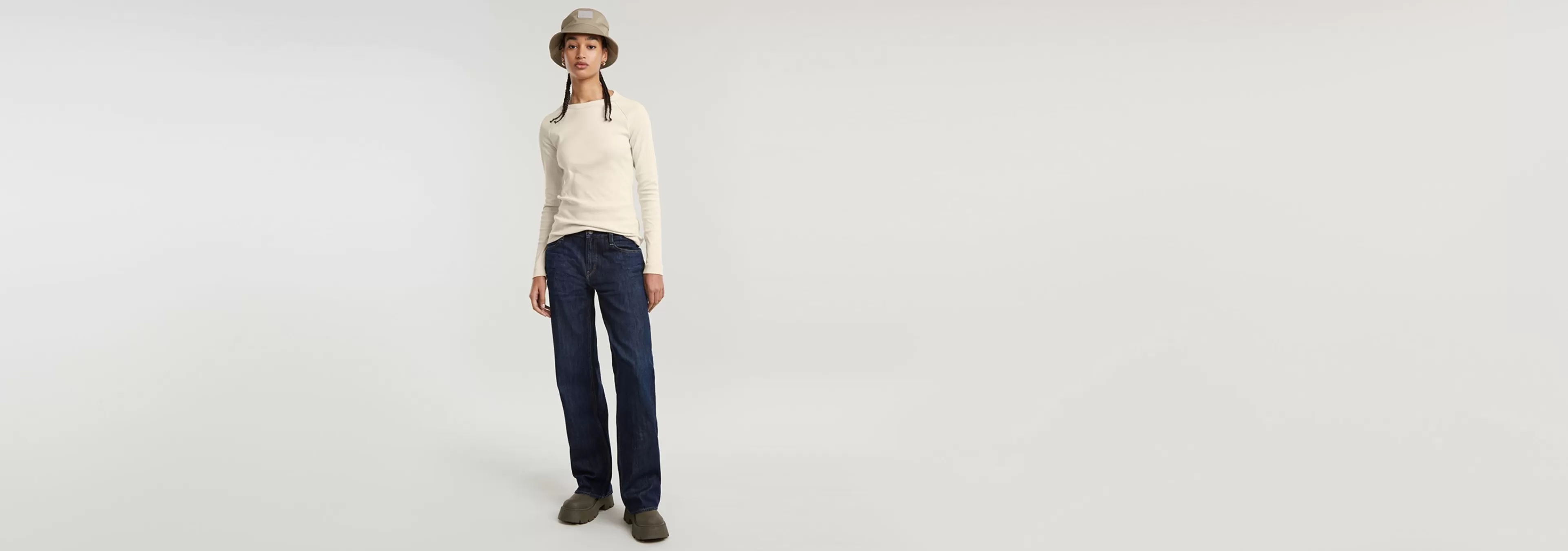 Fashion G-Star Slim Rib Keyhole Top Chalk