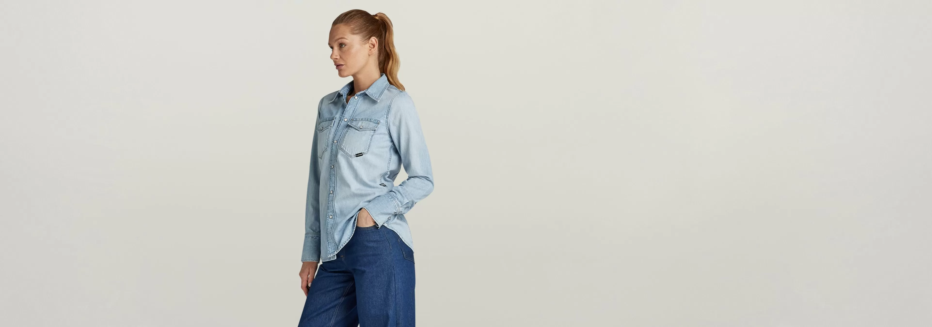 Store G-Star Slim Western Shirt sun faded blue mist