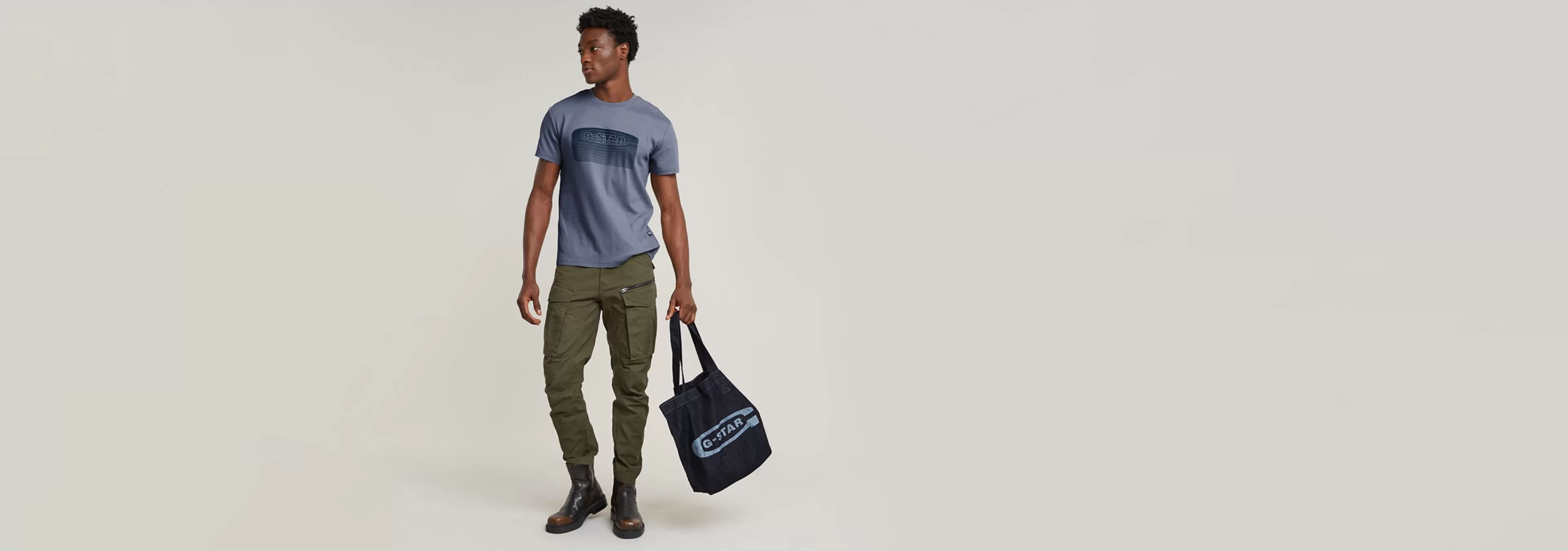 Discount G-Star Stacked Old Skool Logo T-Shirt elephant skin