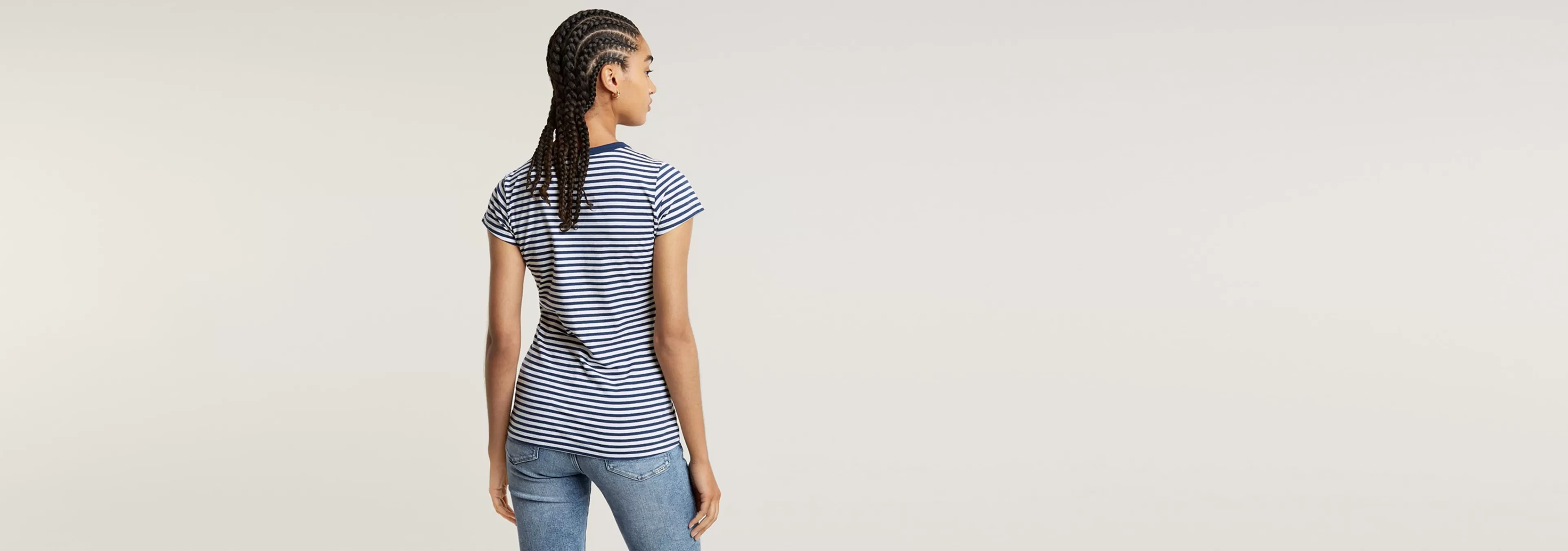 New G-Star Striped Slim Top Milk/Imperial Blue Stripe