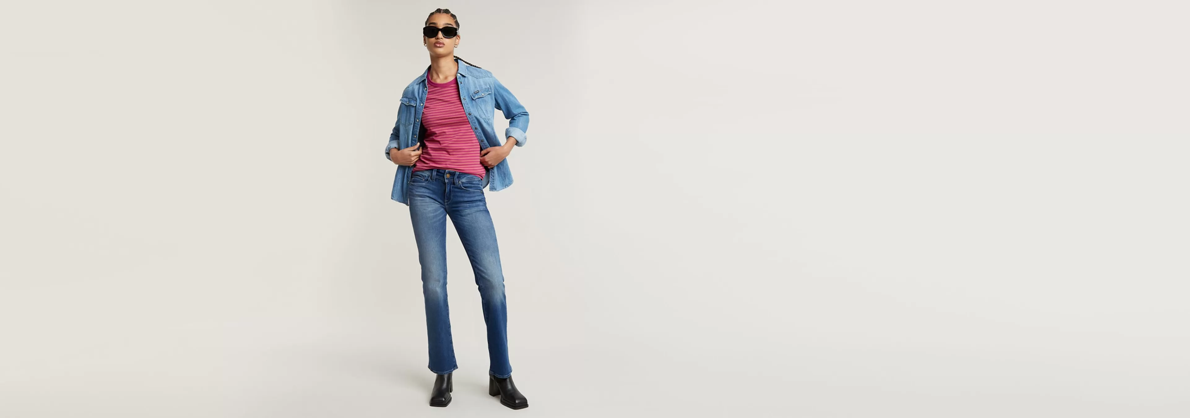 Discount G-Star Striped Slim Top fuchsia red/pink ink stripe