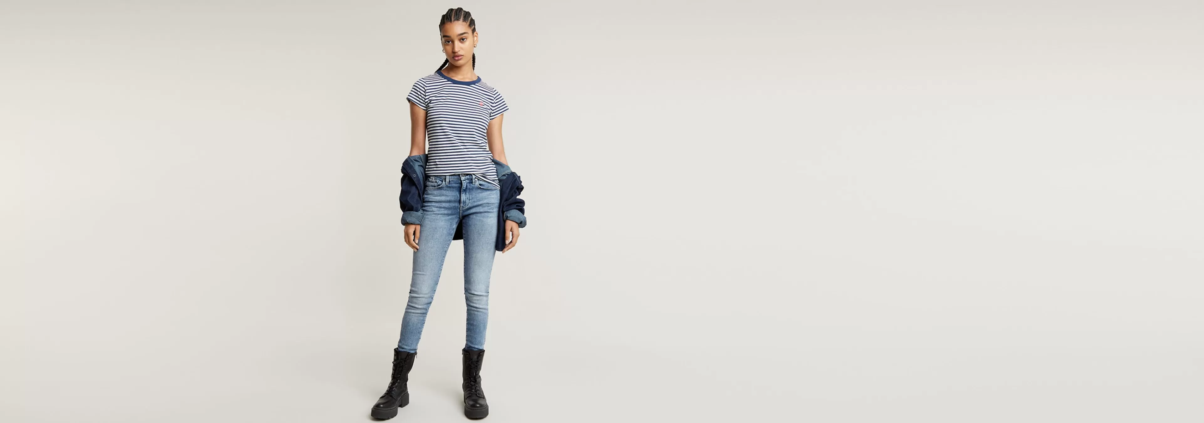 New G-Star Striped Slim Top Milk/Imperial Blue Stripe