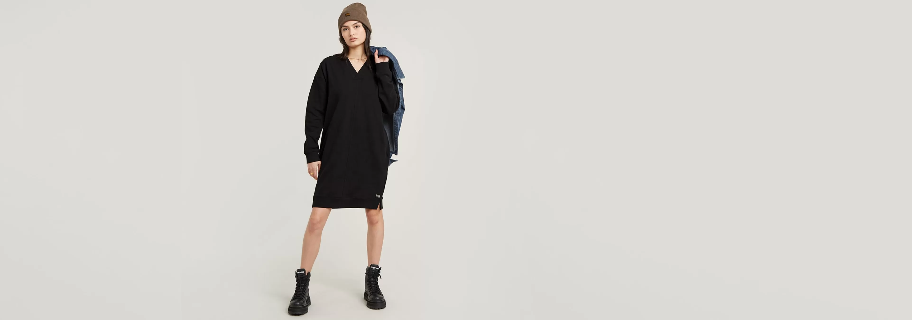 Store G-Star V-Hals Sweaterjurk dark black
