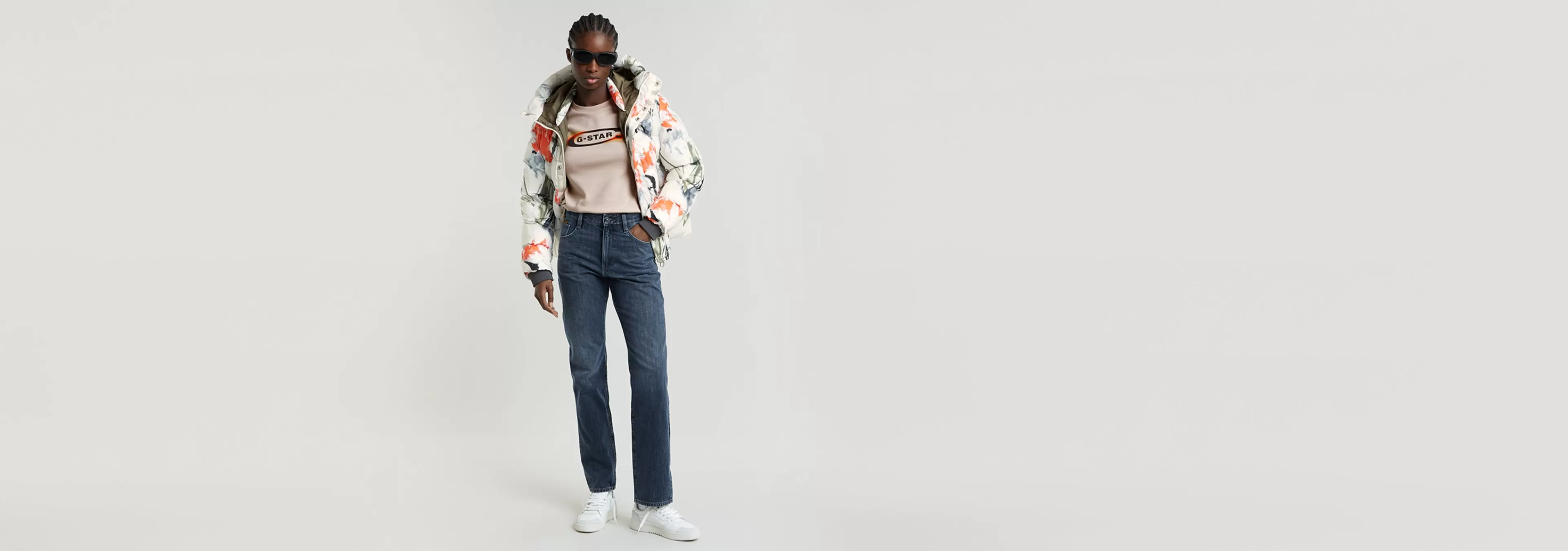 Shop G-Star Viktoria High Straight Jeans worn in broken cloud