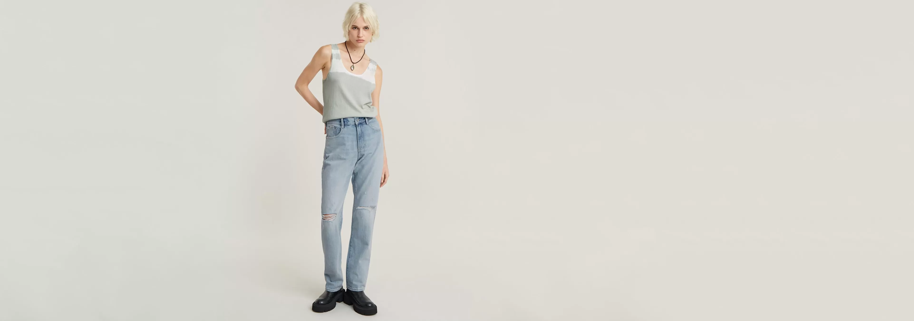 Online G-Star Viktoria High Straight Jeans sun faded ripped mirage blue