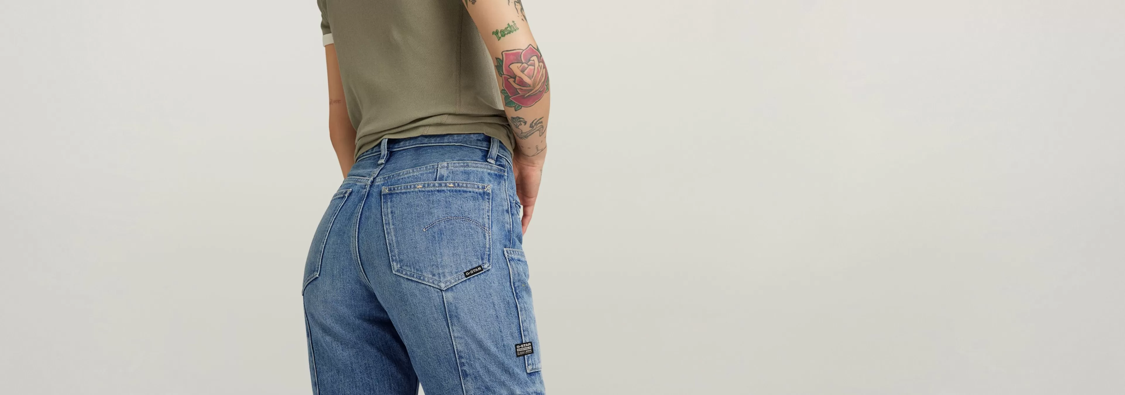 Sale G-Star Viktoria Utility High Straight Jeans faded denali blue destroyed
