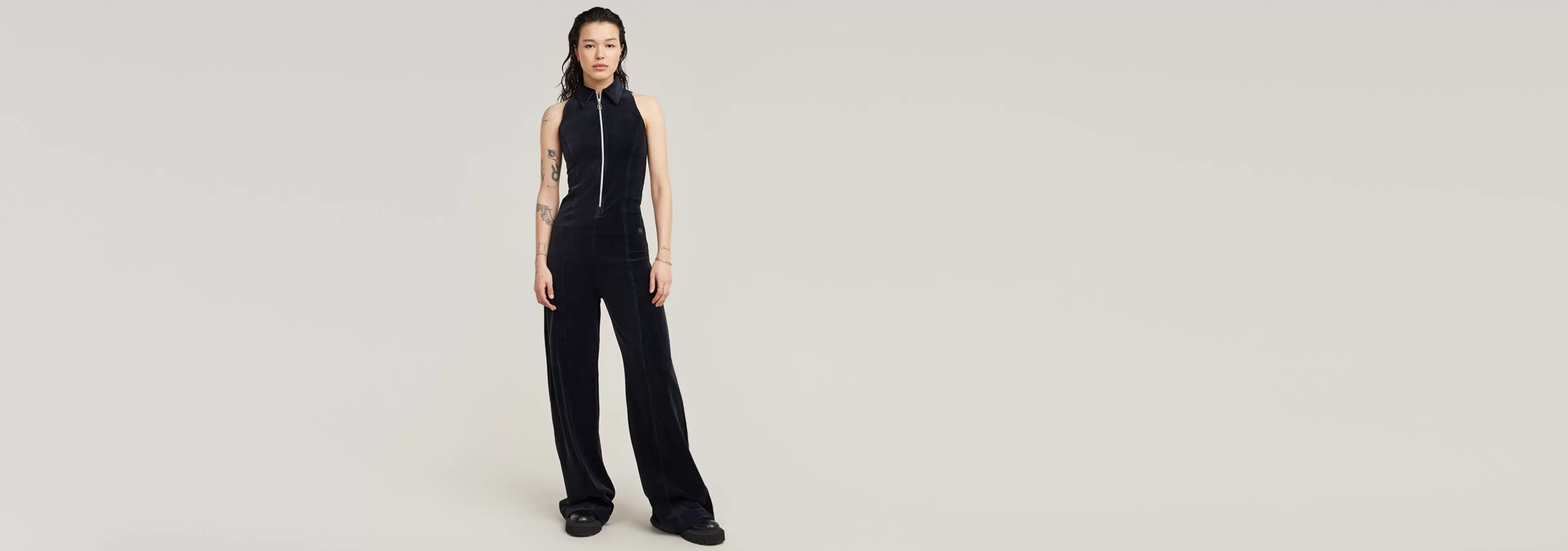 Shop G-Star Wide Leg Velvet Jumpsuit osaka blue