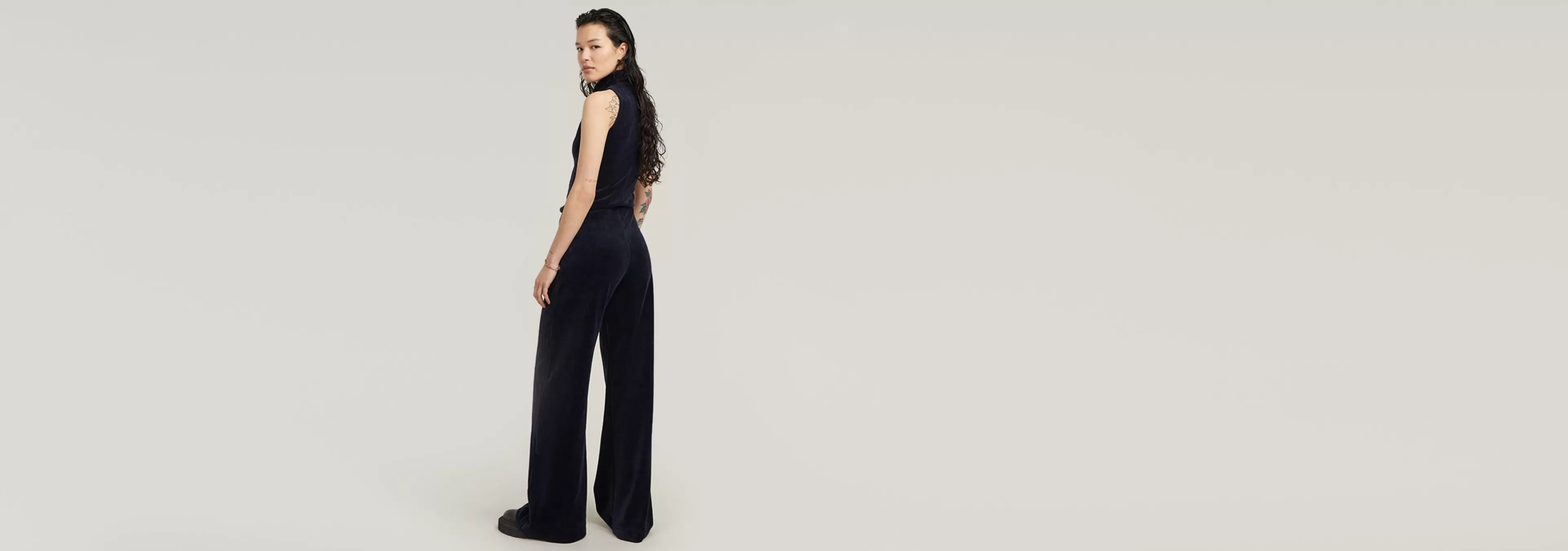 Shop G-Star Wide Leg Velvet Jumpsuit osaka blue